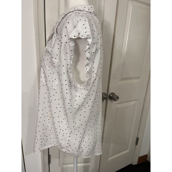 JACHS Girlfriend Women's Quinn Cap Sleeve Button Down Blouse (White/Blk, Size L - Picture 4 of 7